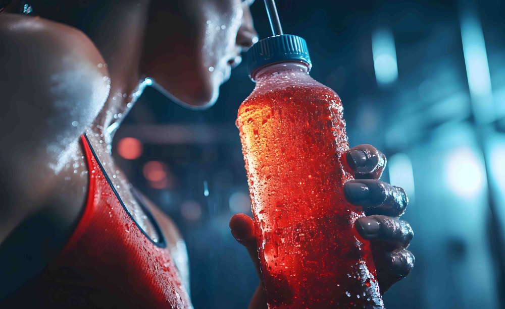 Nicht nur durch Energy-Drinks: Ausdauer-Sportler haben ein erhöhtes Erosions-Risiko und ein trainingsabhängiges Kariesrisiko. Sportlerin mit Energy-Drink