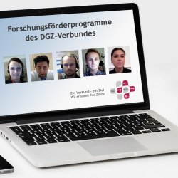Überschrift auf Laptop: Forschungsförderprogramme des DGZ-Verbundes