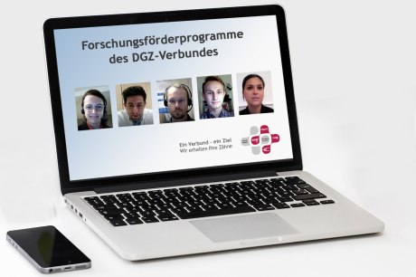 Überschrift auf Laptop: Forschungsförderprogramme des DGZ-Verbundes