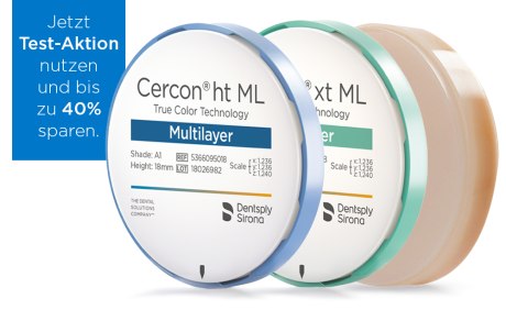 Testaktion Hybrid-Zirkonoxid-Multilayer Cercon ht ML Dentsply Sirona