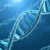 Darstellung eines DNA-Doppelstrangs in bläulicher Anmutung
