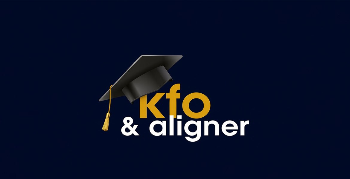 Graduiertenhut oberhalb des Schriftzugs kfo und aligner